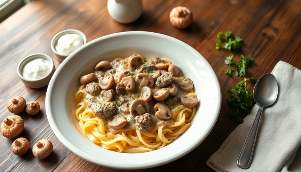creamy beef stroganoff dish