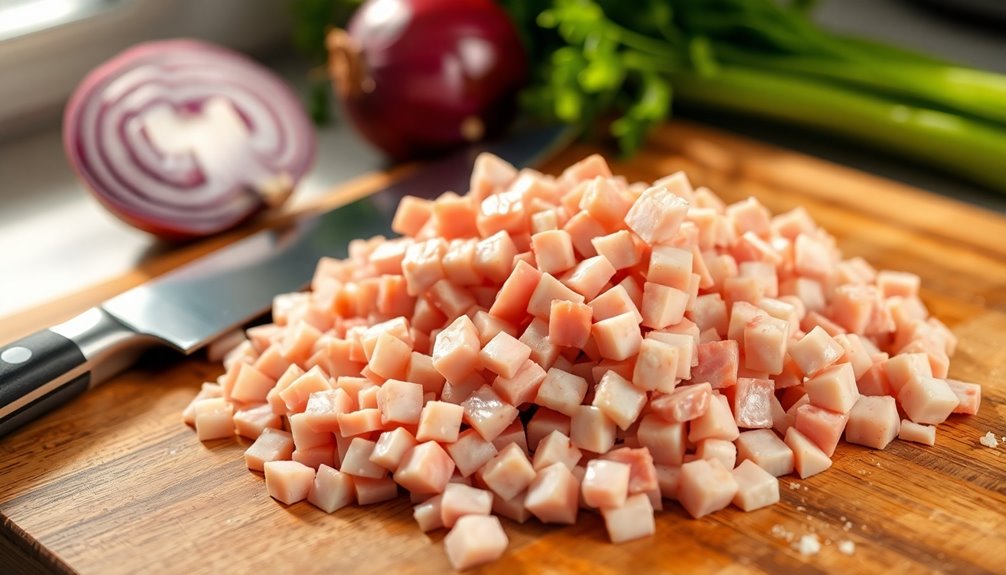 finely dice the ham