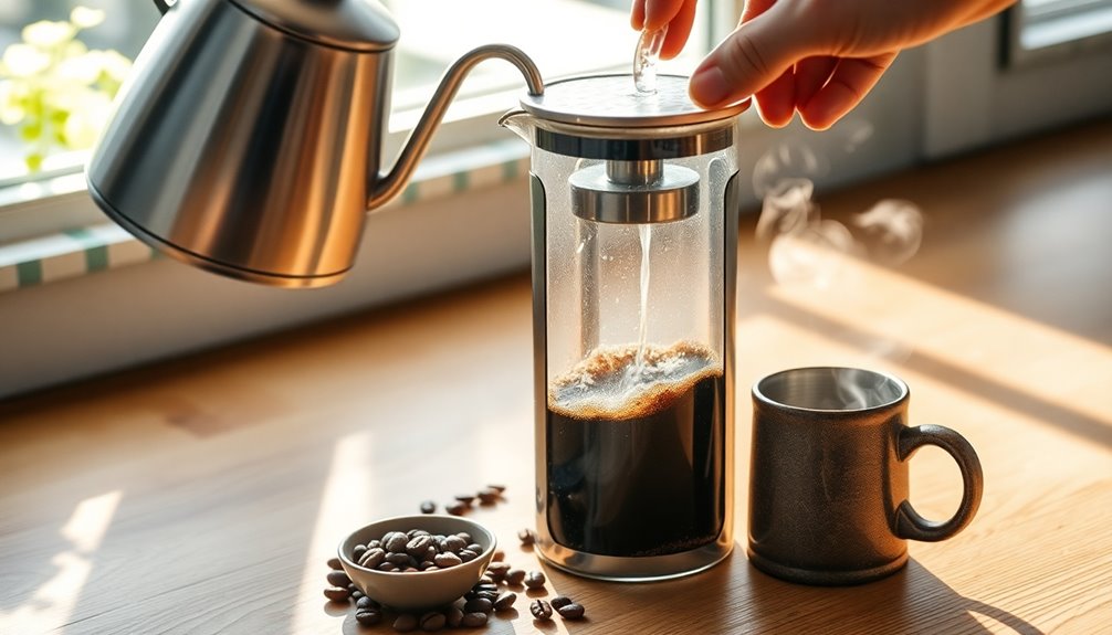 french press coffee brewing