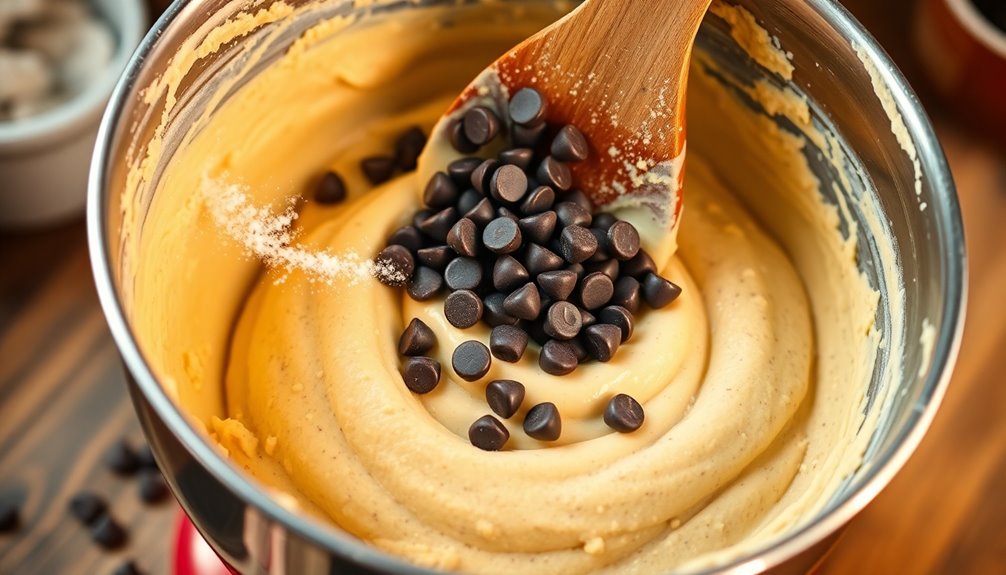 incorporate chocolate chips gently