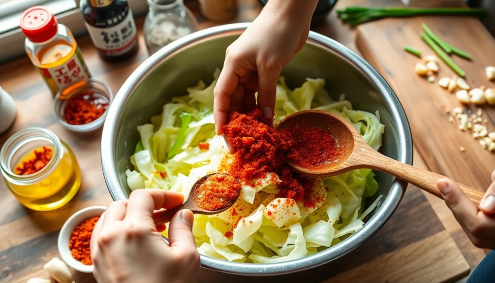 massage seasoning into cabbage