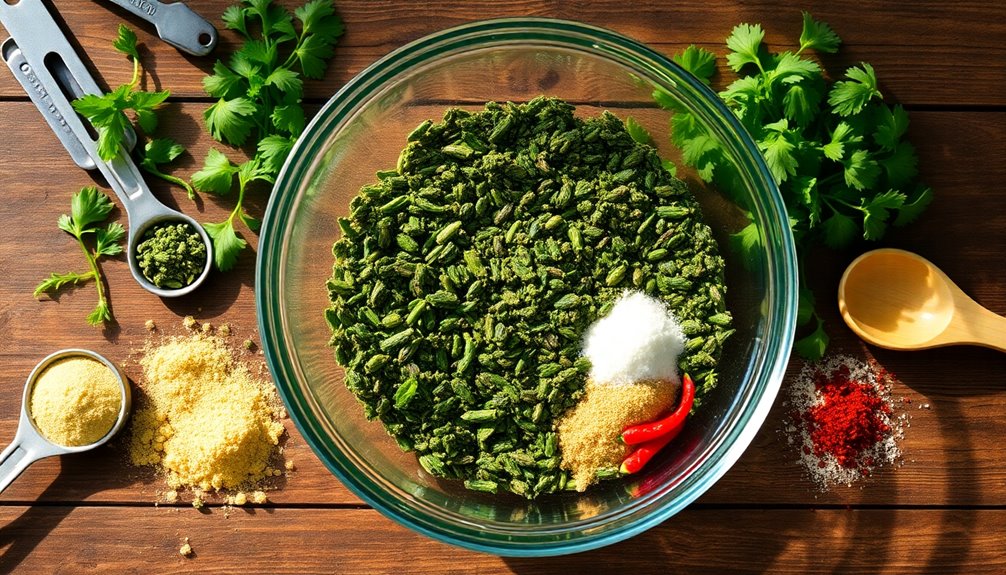 mix herbs in bowl