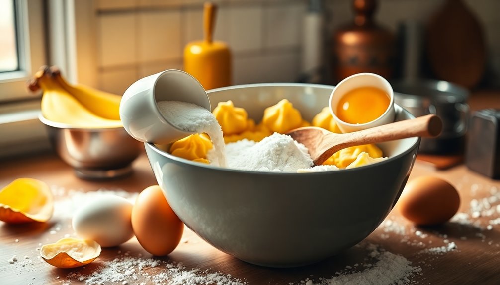 mix in sugar and eggs