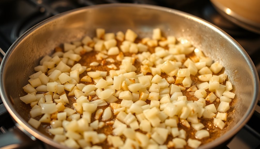 saut garlic in pan