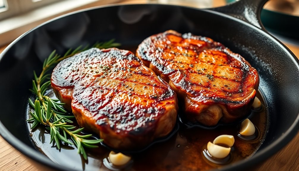 sear meat in skillet
