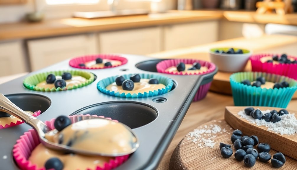 spoon batter into tins