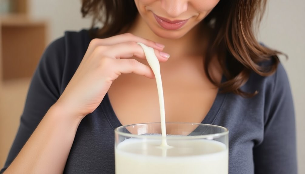 squeeze milk into cup