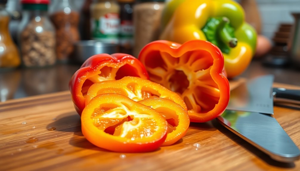 thinly slice bell peppers