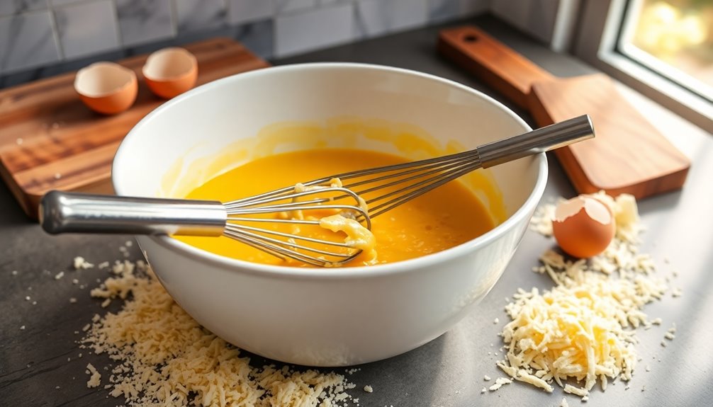 whisk eggs with cheese